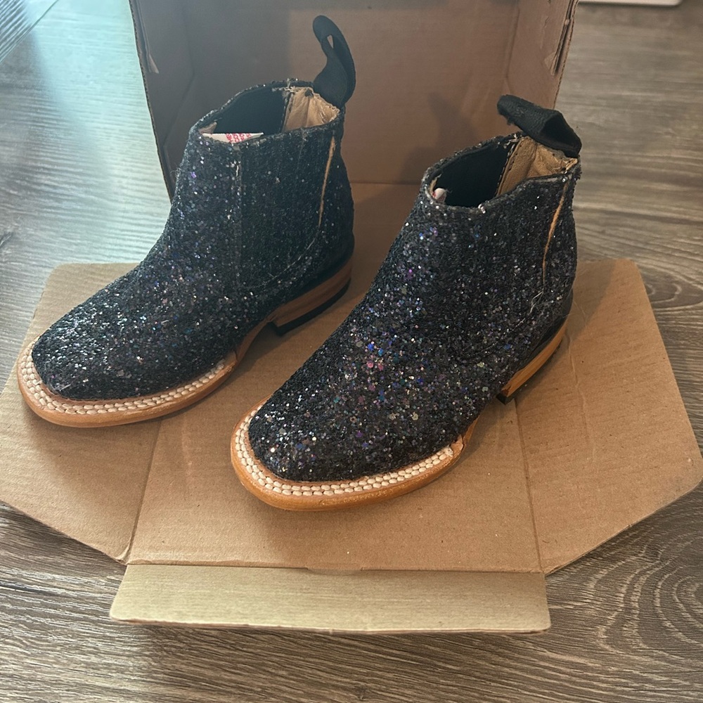 Glittery Black Kids Boots - Picture 2 of 5
